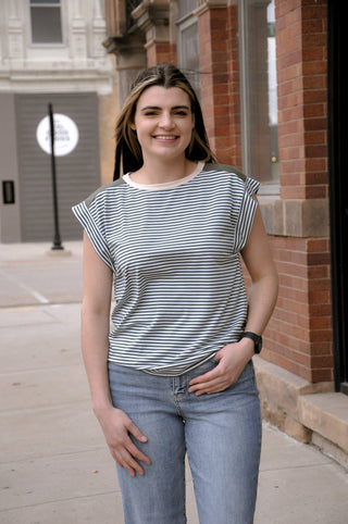 SS Color Blocked Pinstripe Top