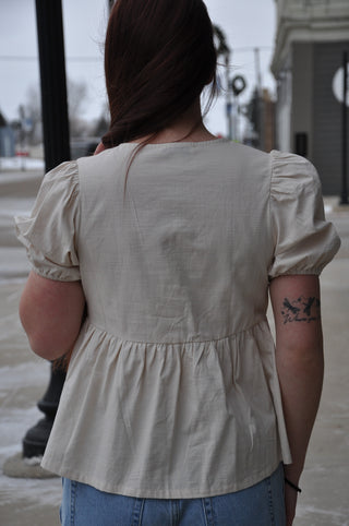 SS Woven Blouse w/Front Bow Tie