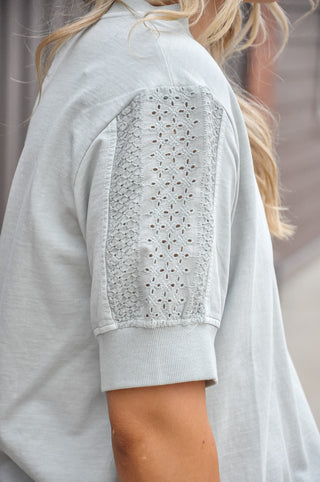 Sage Eyelet SS Crewneck Sweatshirt