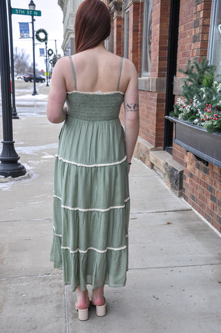 Sage Green Smocked Tiered Maxi Dress