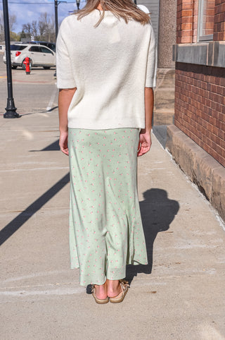 Sage/Pink Ditsy Floral Midi Skirt
