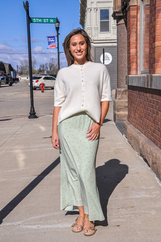 Sage/Pink Ditsy Floral Midi Skirt