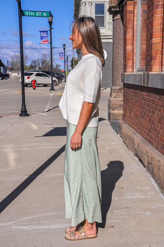 Sage/Pink Ditsy Floral Midi Skirt