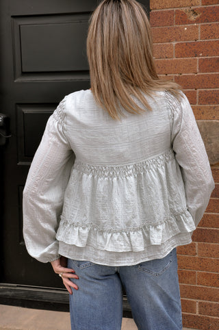 Sage Ruffle Hem Peasant Blouse