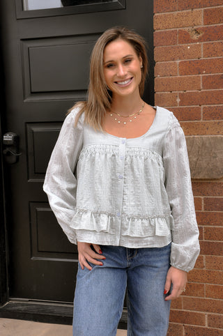 Sage Ruffle Hem Peasant Blouse