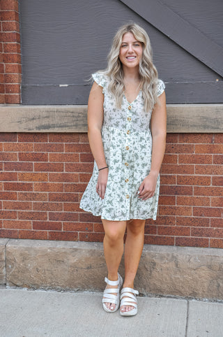 Sage White Floral Dress