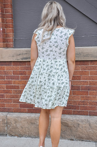 Sage White Floral Dress