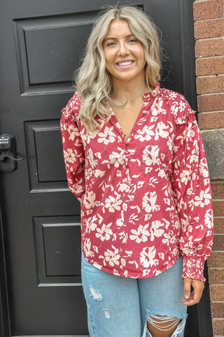 Sangria Mix Floral Peasant Top