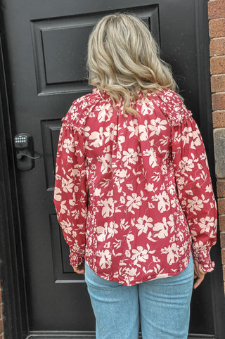 Sangria Mix Floral Peasant Top