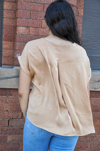 Satin Crinkle Short Sleeve Top