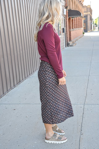 Mid Rise Bias Check Plaid Midi Skirt