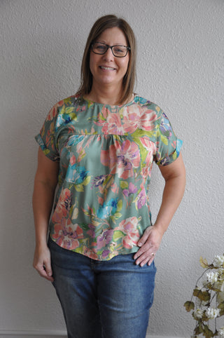 The Satin Sage Floral Top