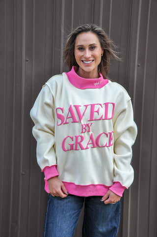 'Saved By Grace' Puff Print Sweatshirt