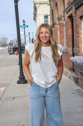 Scallop Eyelet Laced Sleeve Top