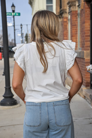 Scallop Eyelet Laced Sleeve Top