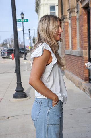 Scallop Eyelet Laced Sleeve Top