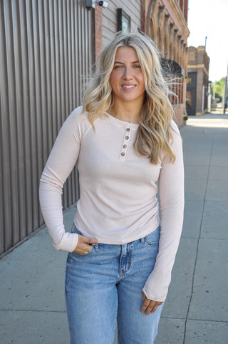 Scallop Trim Button Henley Top