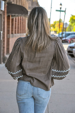 Scallop Trim Stripe Button Top