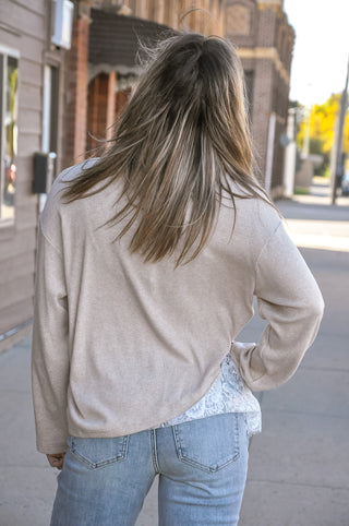 Scalloped Lace Hem Jersey Top, view 3 | JQ Clothing Co.