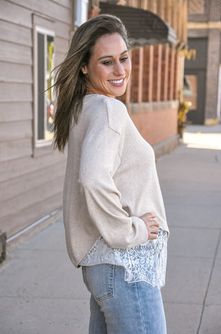 Scalloped Lace Hem Jersey Top, view 2 | JQ Clothing Co.