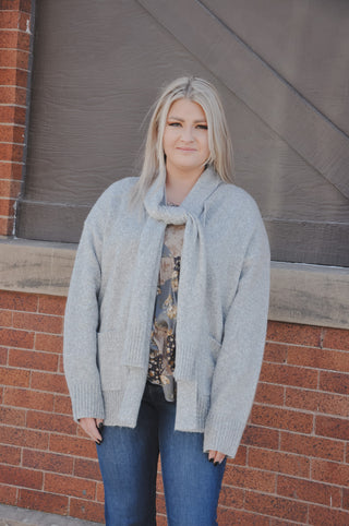 Scarf Collared Open Front Cardigan