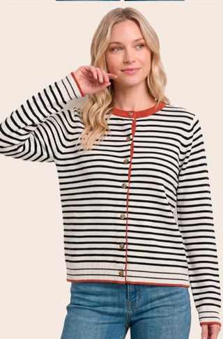 Color Accent Button-Down Cardigan