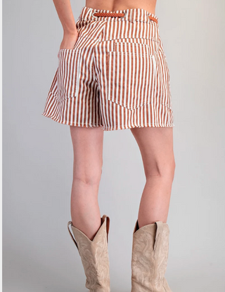 Min Wash Striped Rope Belt Shorts