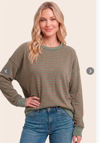 Crew Neck Stripe Mixed Sweatshirt