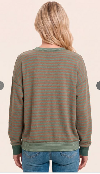 Crew Neck Stripe Mixed Sweatshirt