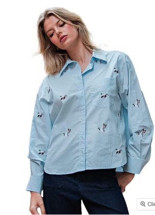 Sky Blue Embr Duck Button Down Shirt