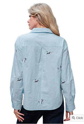 Sky Blue Embr Duck Button Down Shirt