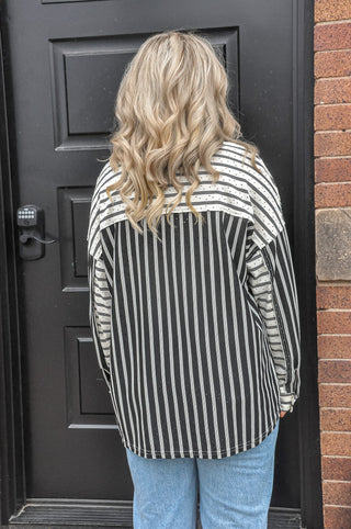 Sensational Black Striped Collared Top