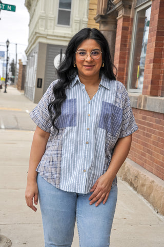 Short Sleeve Boyfriend Mixed Shirt