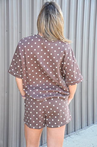 Short Sleeve Knit Polka Dot Top and Shorts Set
