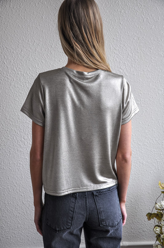 Short Sleeve Metallic Knit T-Shirt