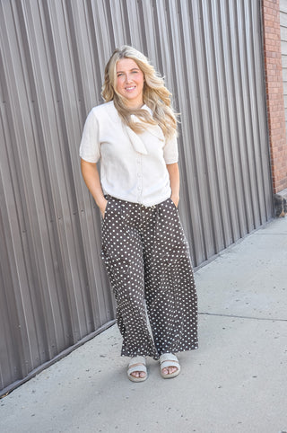 Brown Polka Dot Wide Leg Cargo Pants