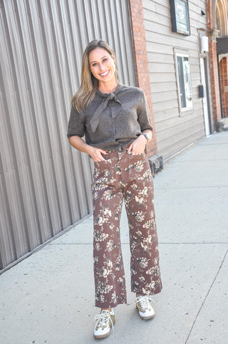Floral Print Wide Leg Cropped Pants