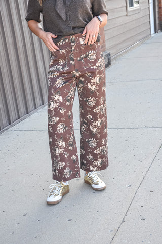 Floral Print Wide Leg Cropped Pants