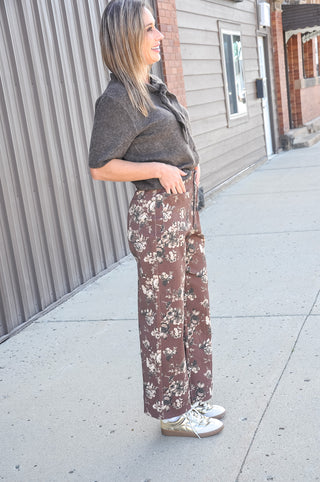 Floral Print Wide Leg Cropped Pants
