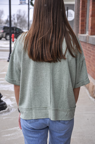 Short Sleeve V Neck Raw Edge Top