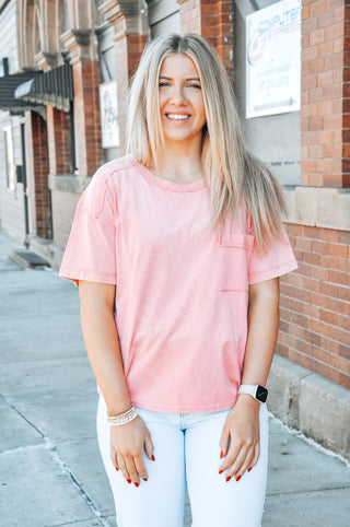 Short Sleeve Washed Knit Pocket Tee