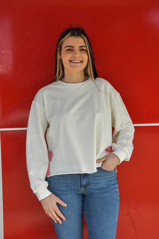 Side Gingham Bow Pullover