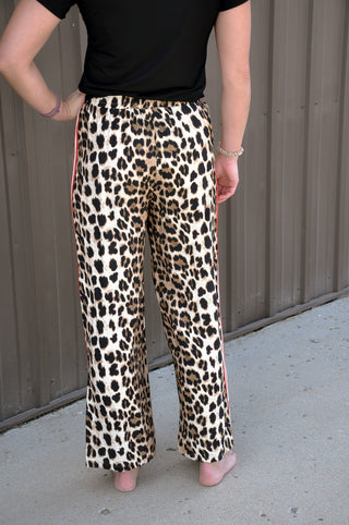 Side Stripe Tape Detail Leopard Pants
