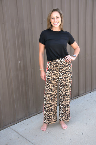 Side Stripe Tape Detail Leopard Pants