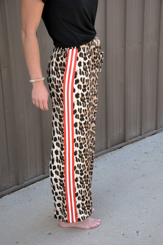 Side Stripe Tape Detail Leopard Pants