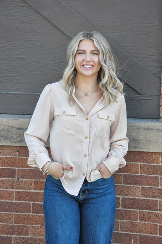 Silky Beige Button Up Shirt