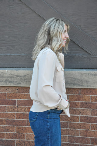 Silky Beige Button Up Shirt