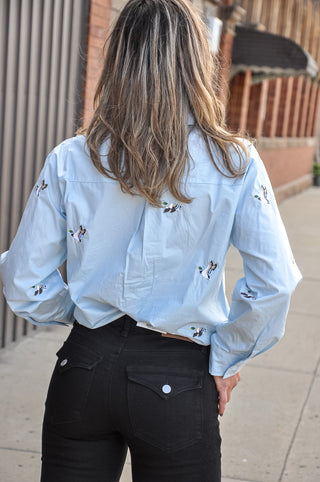 Sky Blue Embr Duck Button Down Shirt