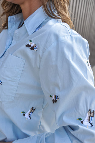 Sky Blue Embr Duck Button Down Shirt