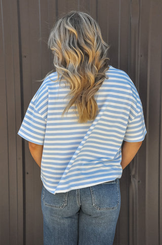 Sky Blue Striped French Terry Top, view 3